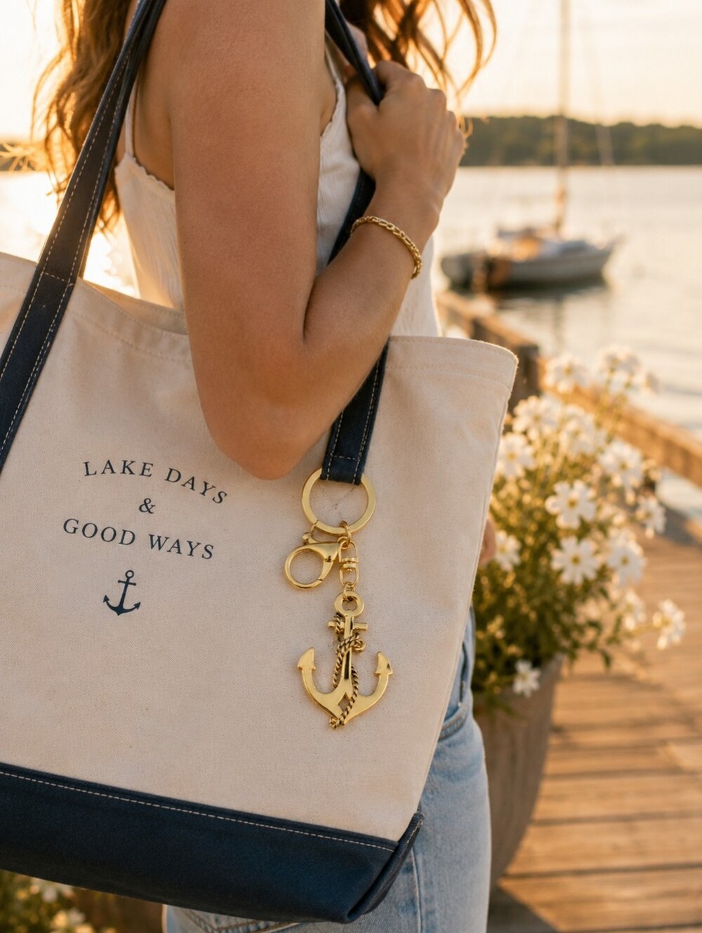 Gold Anchor Keychain | Nautical Bag Charm | Handmade Repurposed Charm